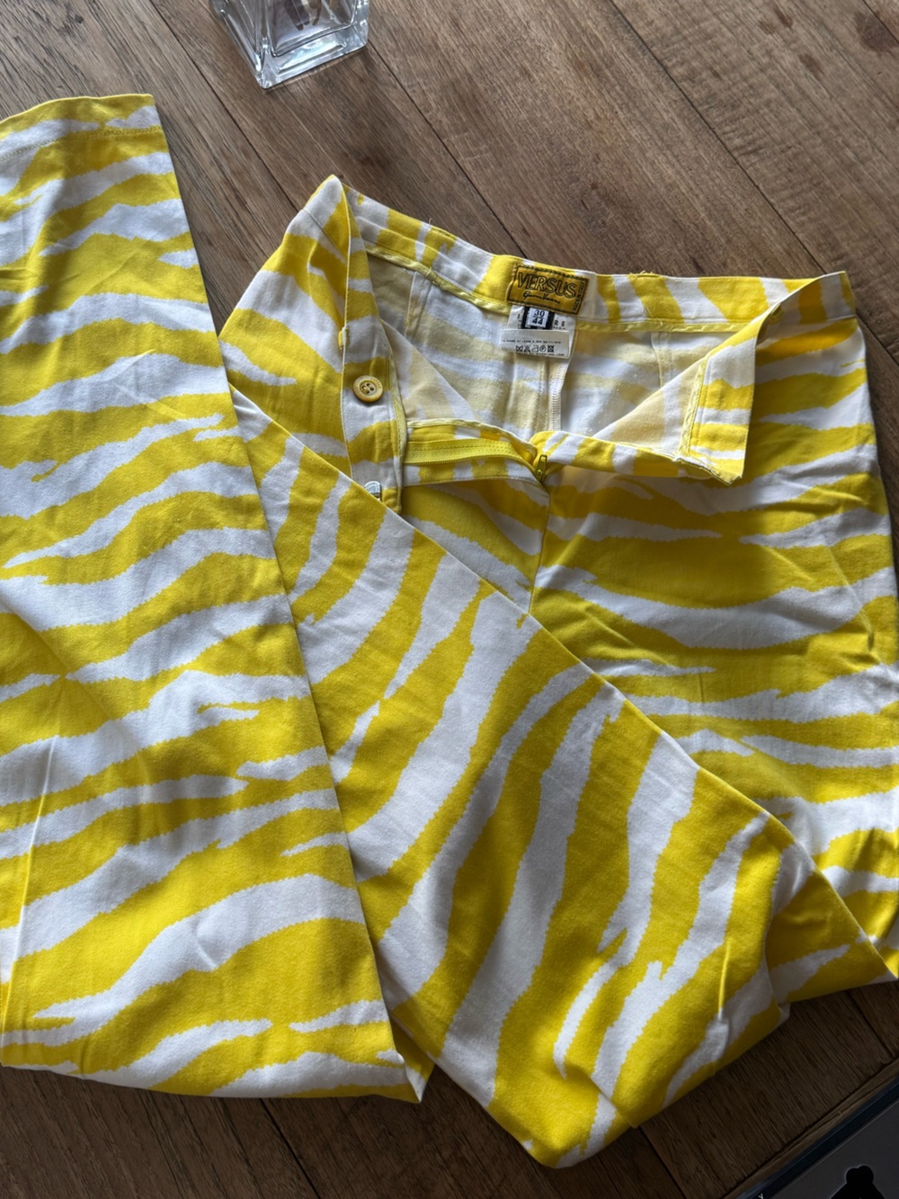 Versace Yellow and White Zebra-Print Boot Cut Pants - Picture 5 of 8